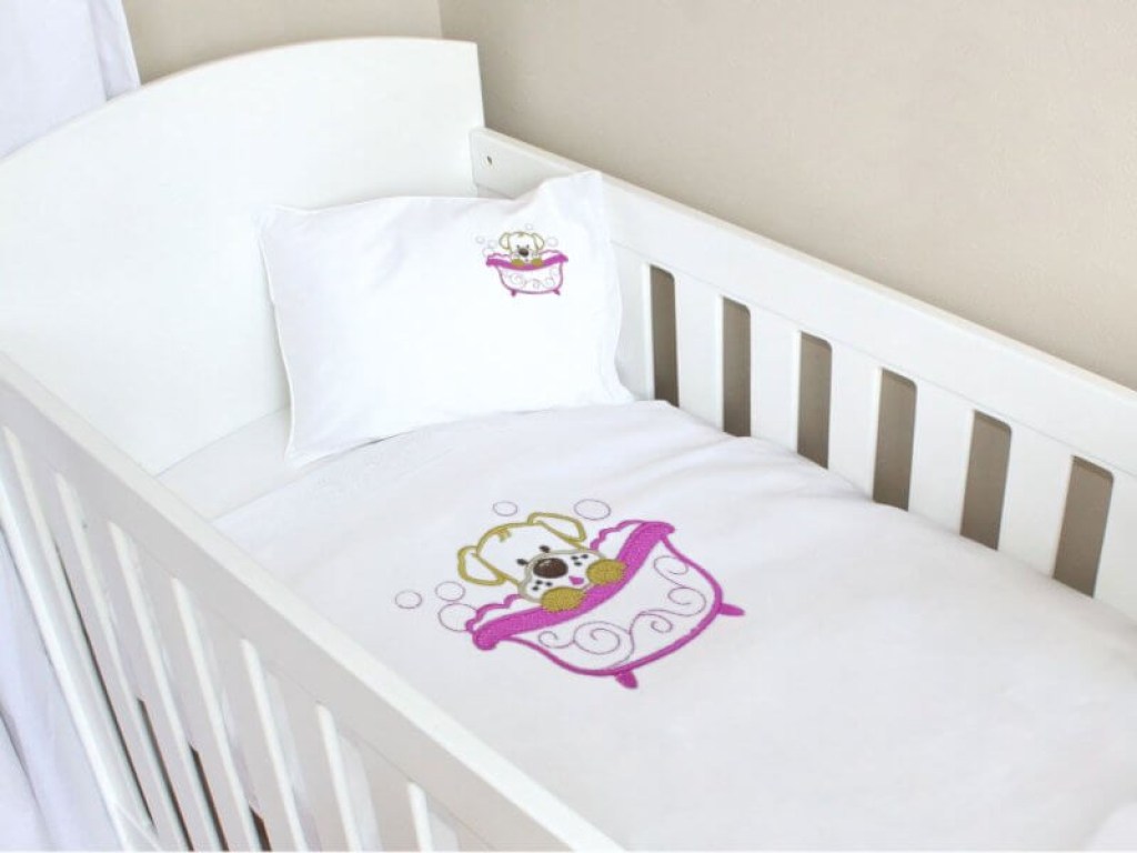 Σετ Βρεφικά Σεντόνια Κούνιας Βαμβακερά Αρκουδάκι-Μπάνιο Ροζ Γαρύφαλλο | Γαρύφαλλο - Λευκά Είδη